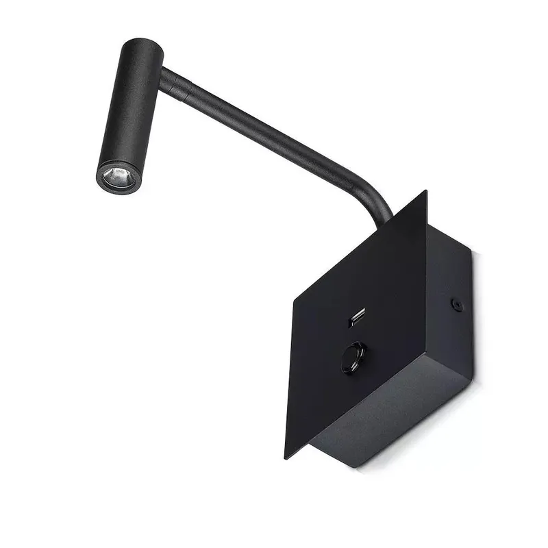 Oprawa LED V-TAC 3W Kinkiet Hotel Łóżko USB Włącznik COB CREE VT-2943 3000K 150LM 3 Lata Gwarancji - Czarny