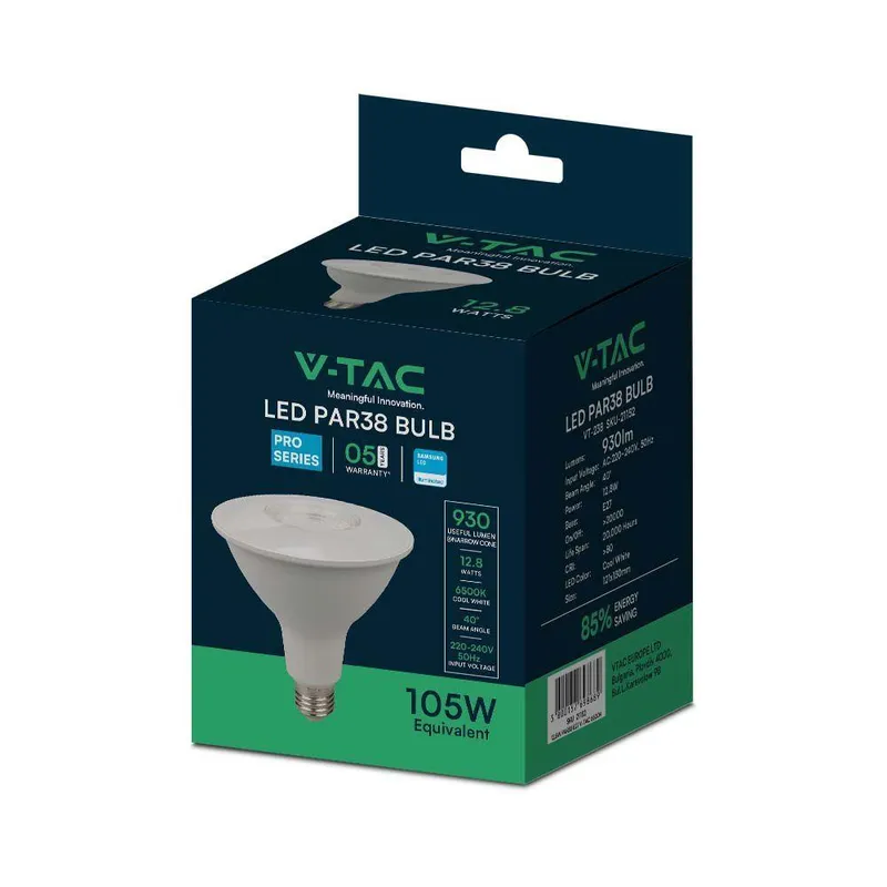 Żarówka LED V-TAC SAMSUNG CHIP 12,8W E27 PAR38 VT-238 3000K 930LM 5 Lat Gwarancji