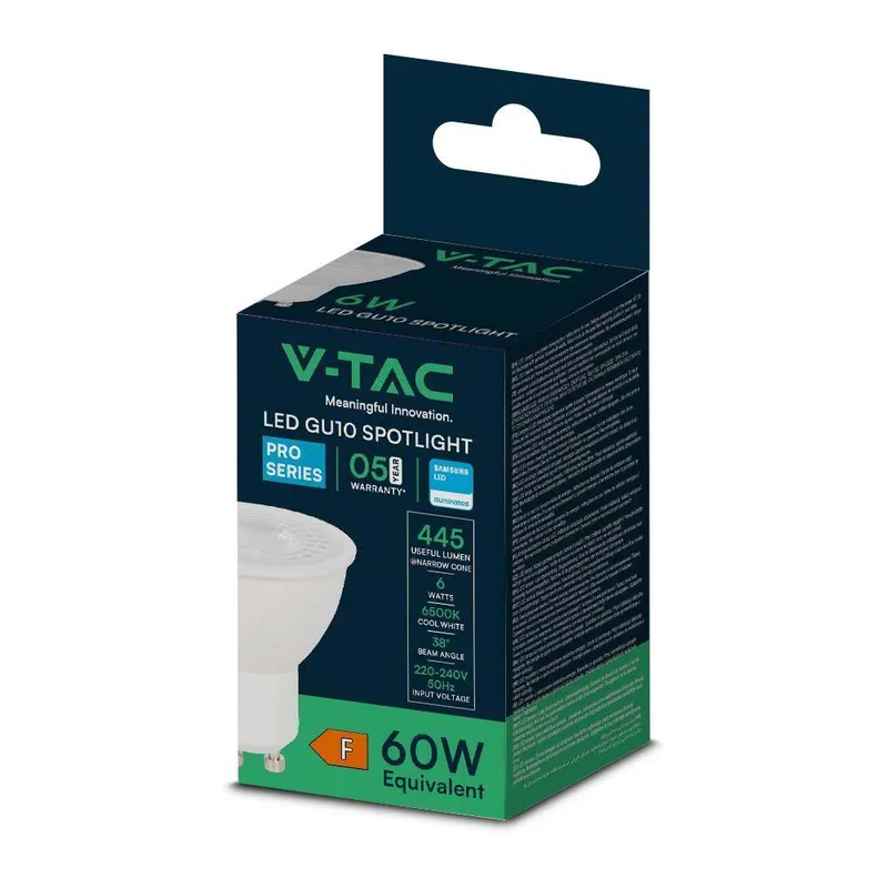 Żarówka LED V-TAC SAMSUNG CHIP 6W GU10 38ST VT-277 6500K 445LM 5 Lat Gwarancji