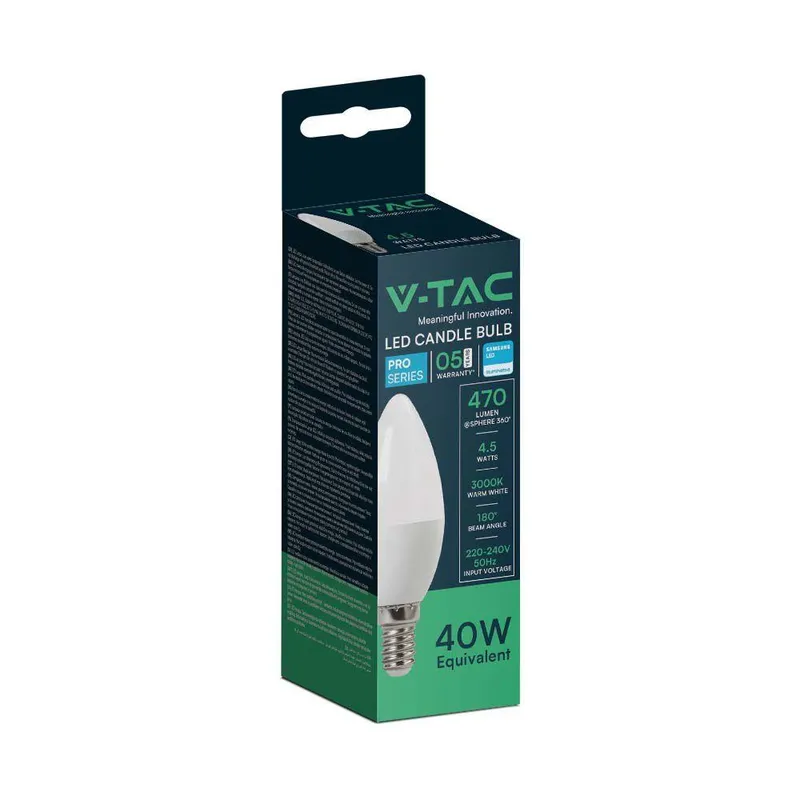 Żarówka LED V-TAC SAMSUNG CHIP 4,5W E14 Świeczka VT-226 4000K 470LM 5 Lat Gwarancji