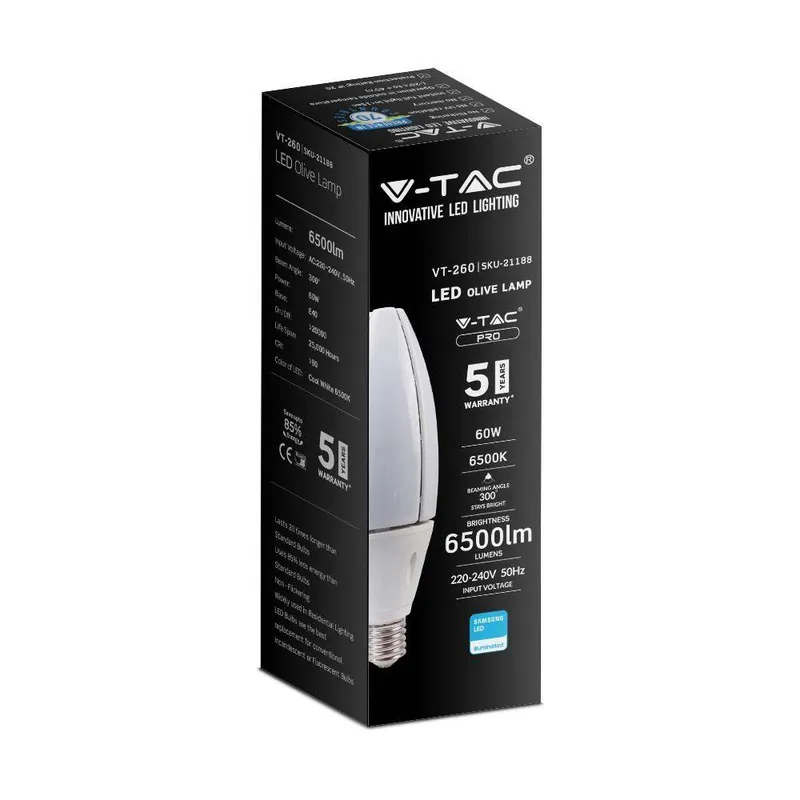 Żarówka LED V-TAC SAMSUNG CHIP 60W E40 VT-260 4000K 6500LM 5 Lat Gwarancji