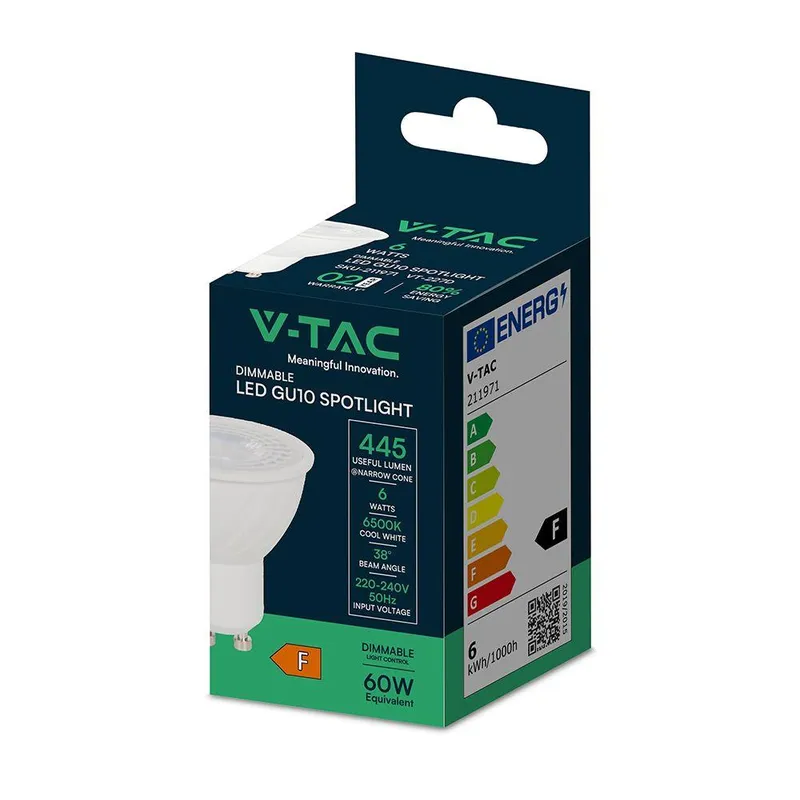 Żarówka LED V-TAC 6W GU10 38ST Ściemnialna VT-227 6500K 445LM