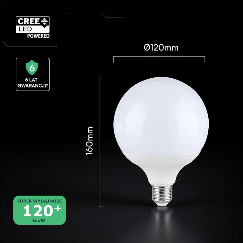 Żarówka LED V-TAC CREE CHIP 22W E27 Kula Glob G120 120LM/W VT-242 3000K 2600LM 6 Lat Gwarancji