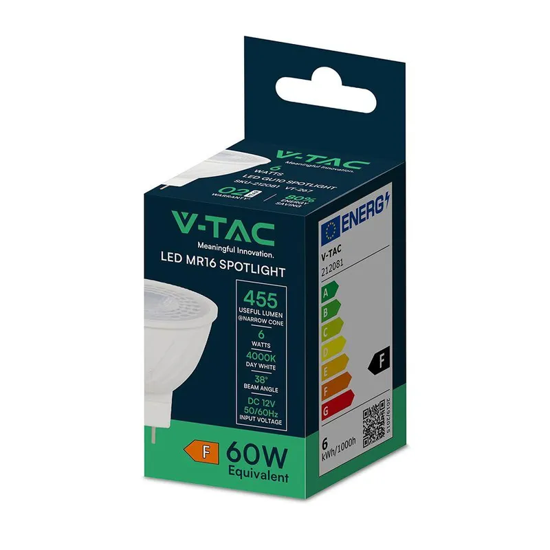 Żarówka LED V-TAC 6W GU5.3 MR16 12V 38ST VT-257 4000K 445LM