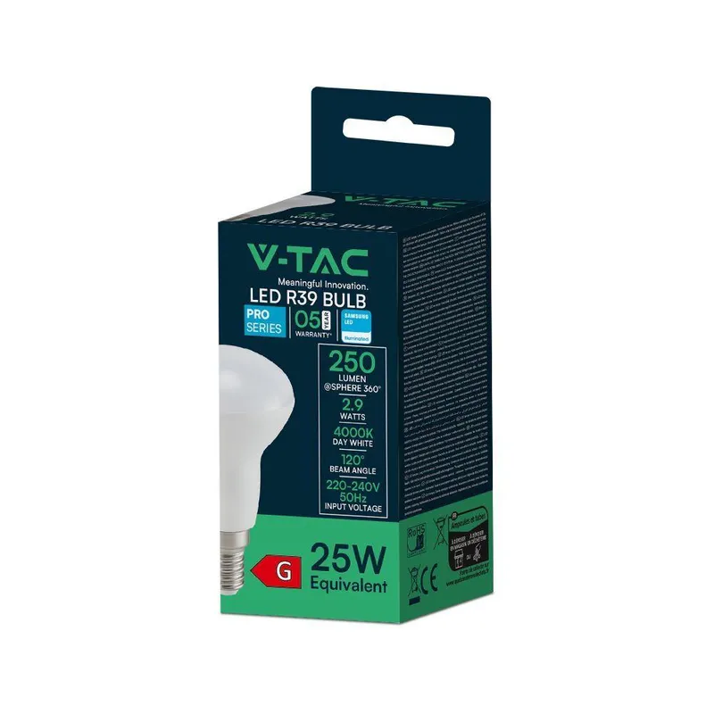 Żarówka LED V-TAC SAMSUNG CHIP 2,9W E14 R39 VT-239 4000K 250LM 5 Lat Gwarancji