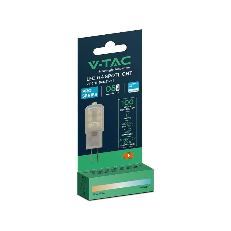 Żarówka LED V-TAC SAMSUNG CHIP 1.1W G4 VT-201 6500K 100LM 5 Lat Gwarancji