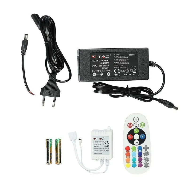 Zestaw LED V-TAC RGB Zasilacz Pilot Sterownik VT-5050 60 IP20-RGB Set RGB 1000LM