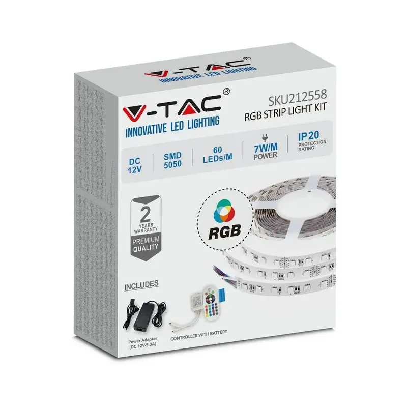 Zestaw LED V-TAC RGB Zasilacz Pilot Sterownik VT-5050 60 IP20-RGB Set RGB 1000LM