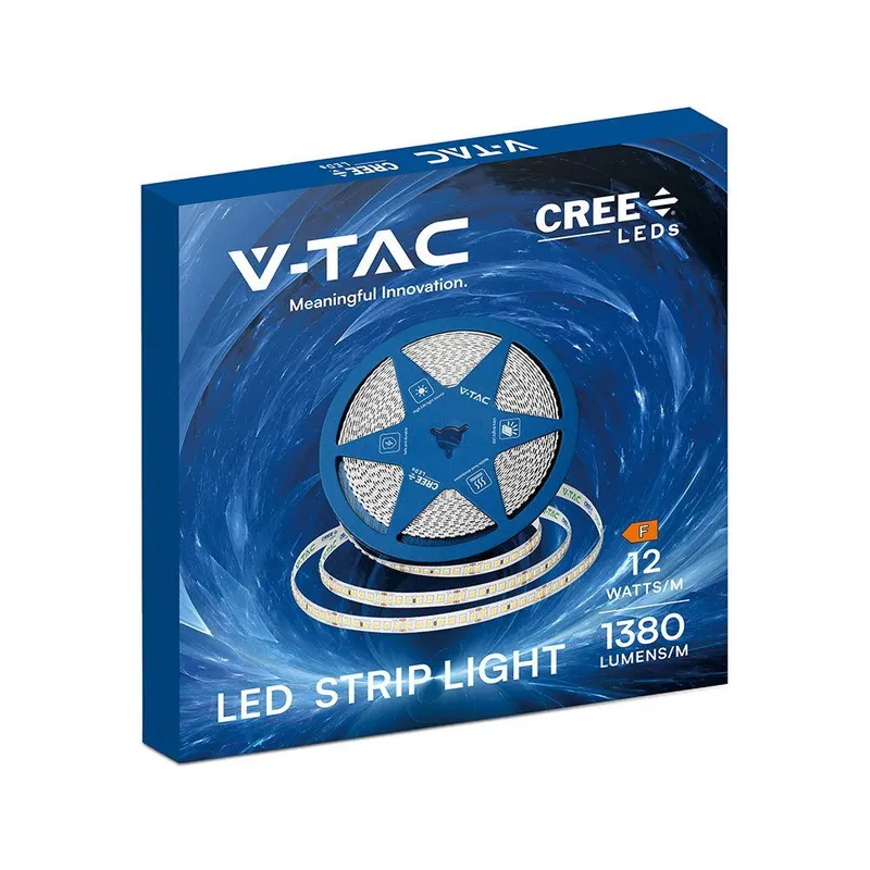 Taśma LED V-TAC CREE CHIP 24V CRI90 2XPCB 8mm 10mb 12W/M 168LED/M VT-2835 168 3000K 1680LM 6 Lat Gwarancji