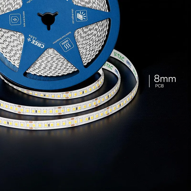 Taśma LED V-TAC CREE CHIP 24V CRI90 2XPCB 8mm 10mb 12W/M 168LED/M VT-2835 168 4000K 1680LM 6 Lat Gwarancji