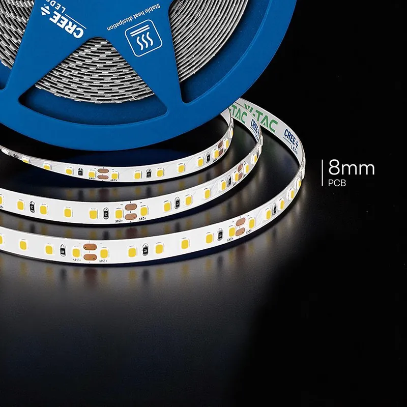 Taśma LED V-TAC CREE CHIP 24V CRI90 2XPCB 8mm 10mb 10W/M 120LED/M VT-2835 120 4000K 750LM 6 Lat Gwarancji