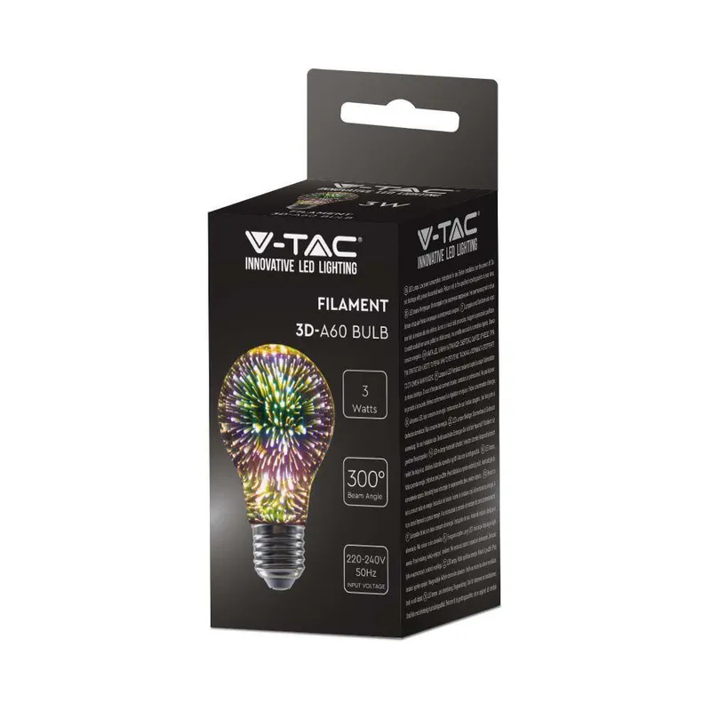 Żarówka LED V-TAC 3W E27 Filament Gwiazdy 3D A60 VT-2203-N 3000K 20LM