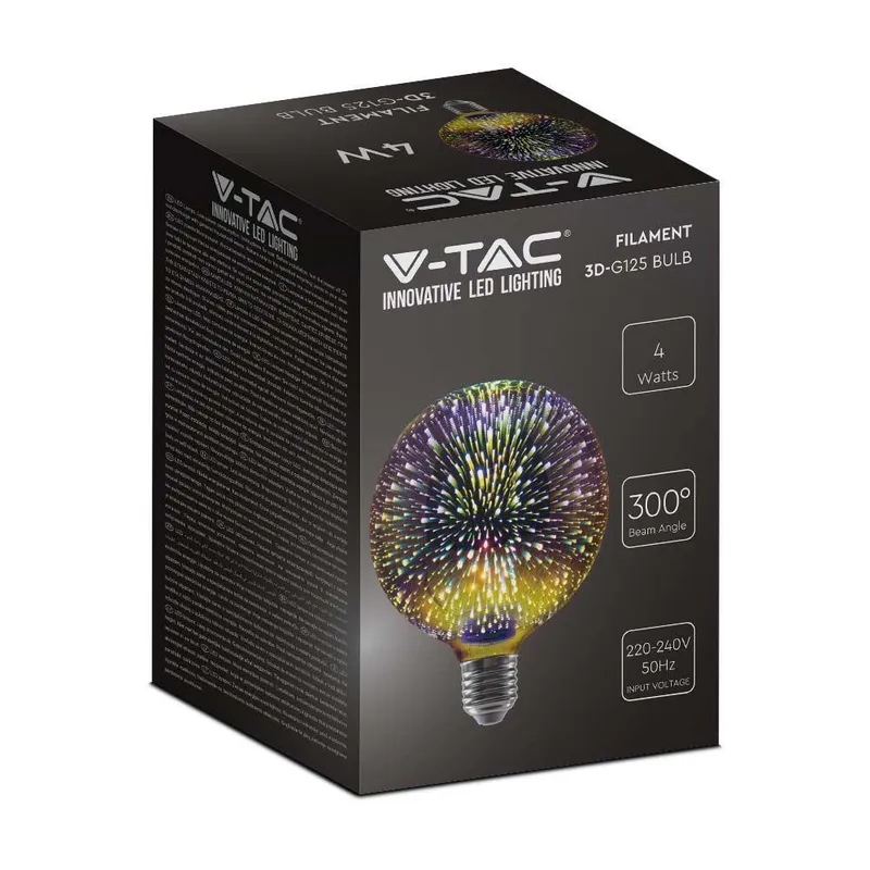 Żarówka LED V-TAC 3W E27 Filament Gwiazdy 3D Kula Glob G125 VT-2233 3000K 40LM