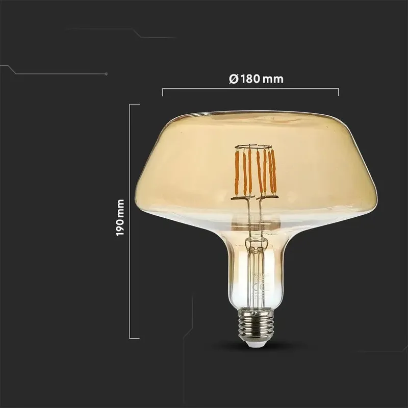 Żarówka LED V-TAC 8W Filament E27 T180 Bursztynowa 175x150mm VT-2308-N 2200K 620LM
