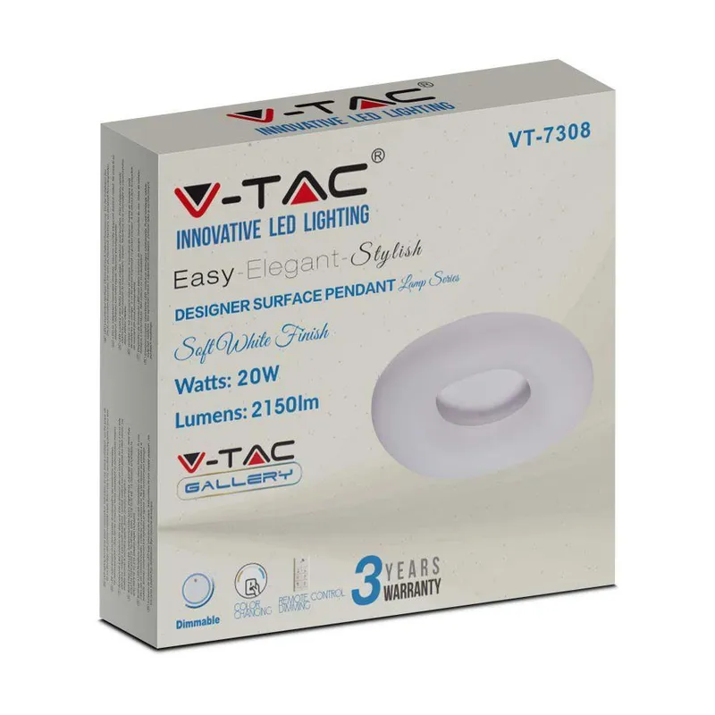 Oprawa Sufitowa Plafoniera V-TAC 20W LED Owal Zmiana Barwy 30cm Ściemnianie VT-7308 2700K-6400K 2150LM 3 Lata Gwarancji - Biały