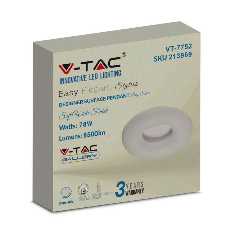 Oprawa Sufitowa Plafoniera V-TAC 80W LED Owal Zmiana Barwy 75cm Ściemnianie VT-7752-N 2700K-6400K 7300LM 3 Lata Gwarancji - Biały
