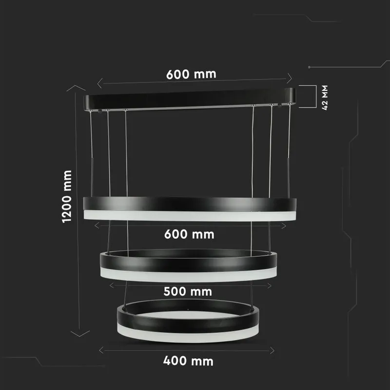 Oprawa Zwieszana LED V-TAC 82W Soft Light Chandelier Ściemnianie VT-82-3-B-N 3000K 4550LM 3 Lata Gwarancji - Czarny