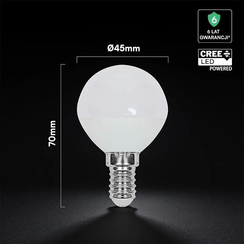 Żarówka LED V-TAC CREE CHIP 3,7W E14 Kulka P45 VT-1819 3000K 320LM 6 Lat Gwarancji