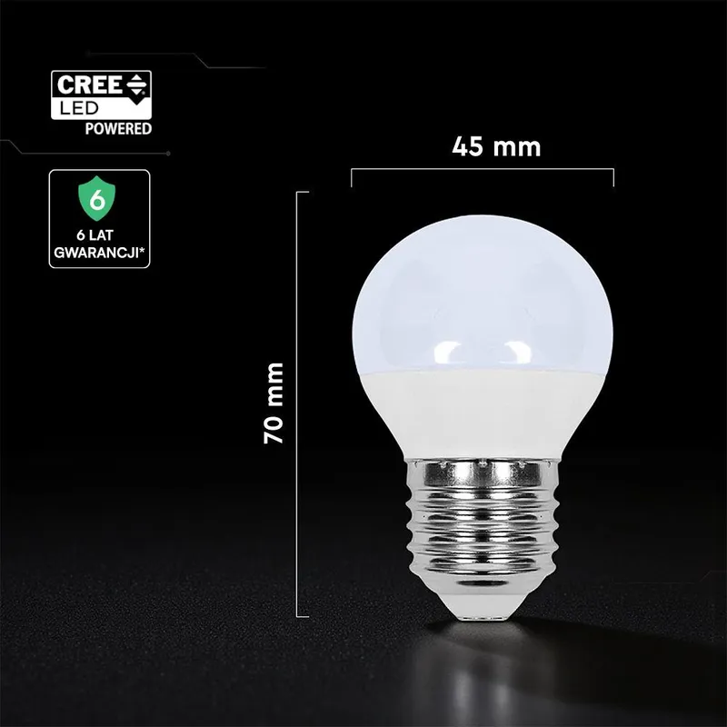 Żarówka LED V-TAC 3,7W CREE CHIP E27 Kulka G45 VT-1830 3000K 320LM 6 Lat Gwarancji