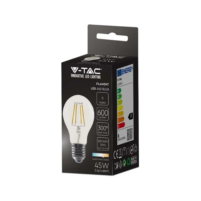 Żarówka LED 6W Filament E27 A60 V-TAC VT-1887 3000K 600LM