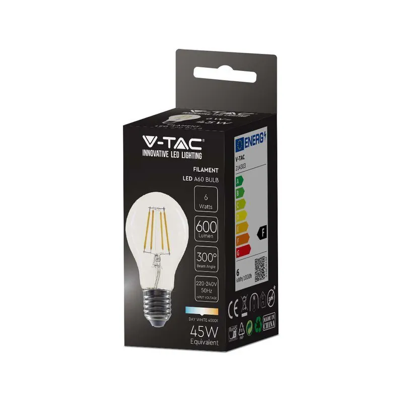 Żarówka LED 6W Filament E27 A60 V-TAC VT-1887 4000K 600LM