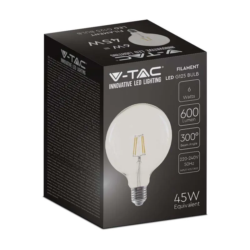 Żarówka LED 6W Filament E27 Kula Glob G125 V-TAC VT-1983 3000K 600LM