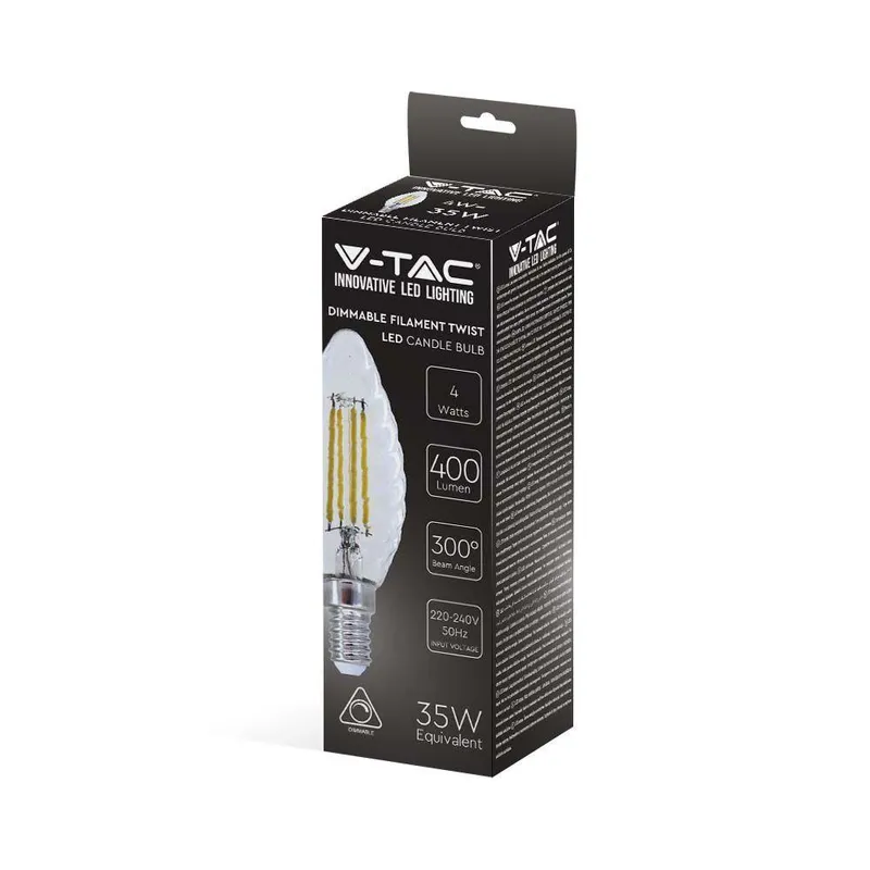 Żarówka LED V-TAC 4W Filament E14 Twist Świeczka Ściemnialna VT-1985D 3000K 400LM
