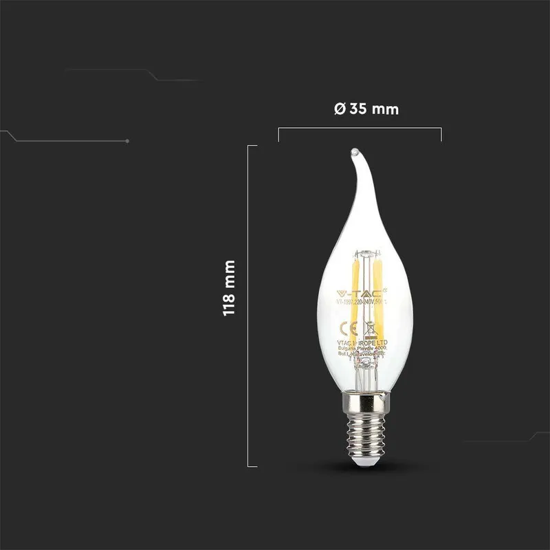 Żarówka LED V-TAC 4W Filament E14 Świeczka Płomyk VT-1997 6500K 400LM