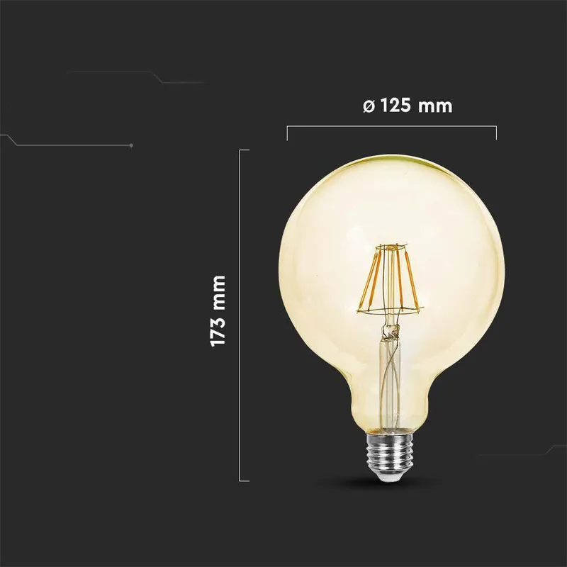 Żarówka LED V-TAC 6W Filament E27 Kula Glob G125 Bursztyn VT-1956 2200K 550LM