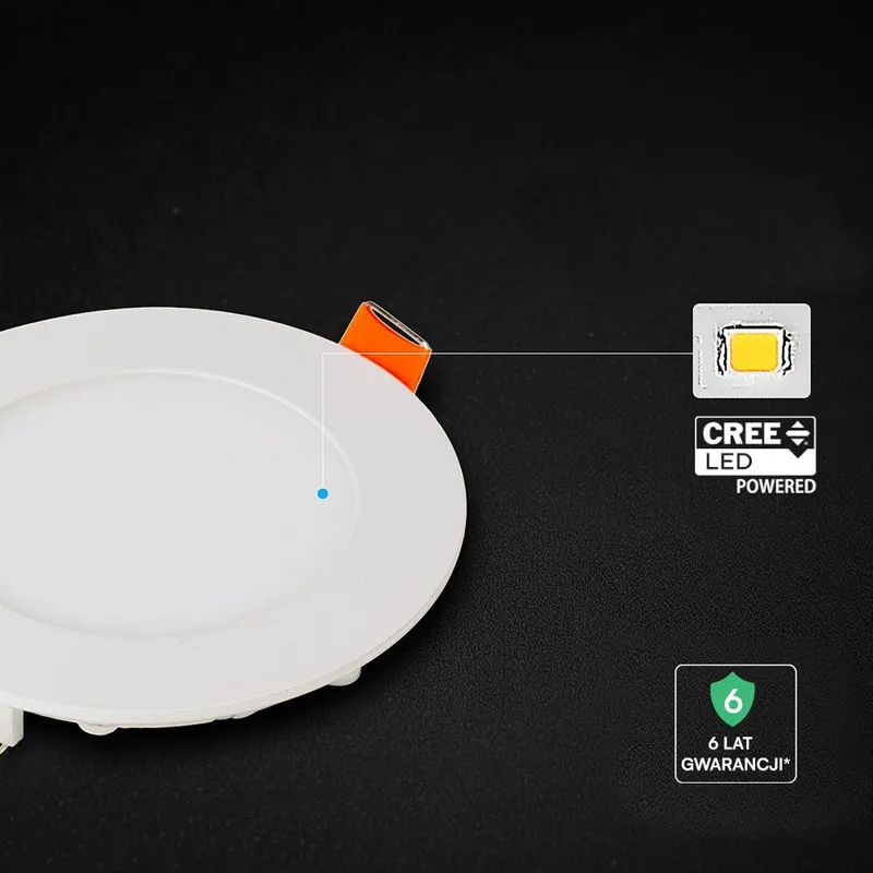 Panel Wpuszczany Downlight V-TAC PRO SLIM 6W LED CREE CHIP Okrągły 120x12mm CCT VT-607CCT 3000K-4000K-6500K 480LM 6 Lat Gwarancji
