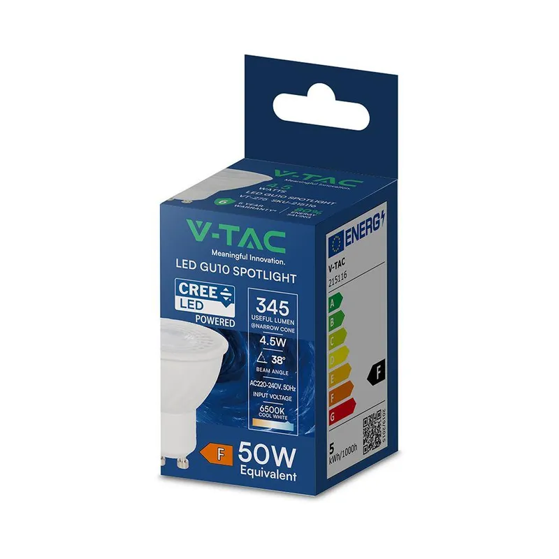 Żarówka LED V-TAC CREE CHIP 4,5W GU10 38ST VT-275 6500K 345LM 6 Lat Gwarancji