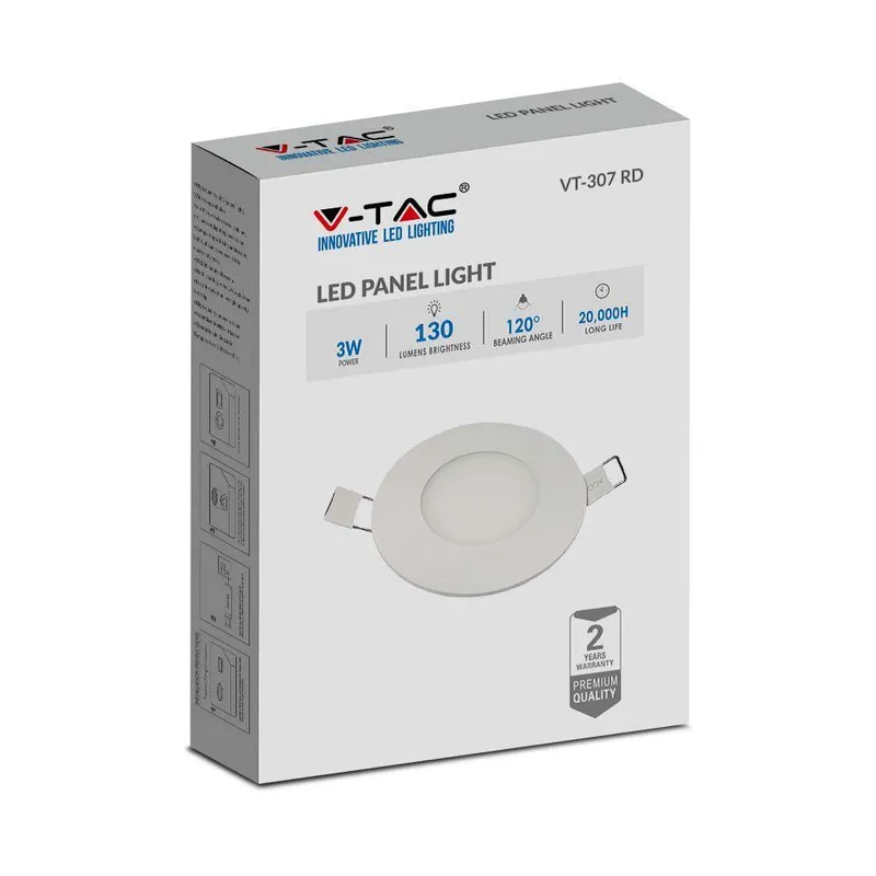 Panel LED V-TAC Premium Downlight 3W Okrągły FI84 VT-307 4000K 130LM