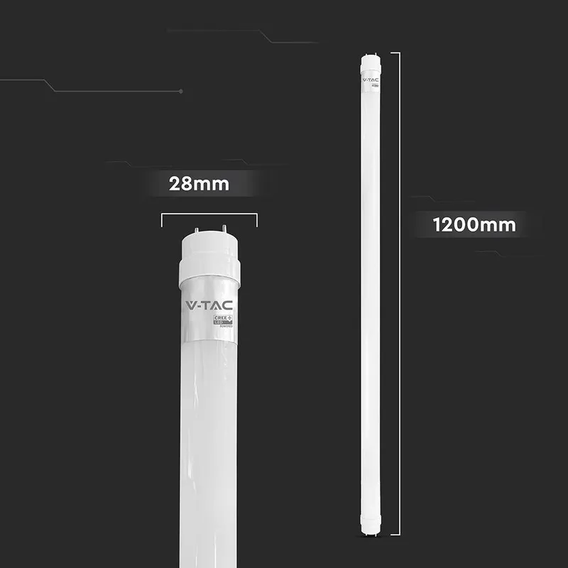 Tuba Świetlówka LED T8 V-TAC CREE CHIP 120cm 18W G13 Nano Plastic 100LM/W VT-121 3000K 1850LM 6 Lat Gwarancji
