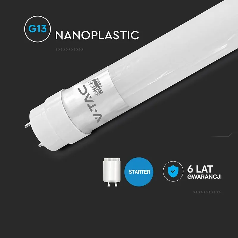 Tuba Świetlówka LED T8 V-TAC CREE CHIP 120cm 18W G13 Nano Plastic 100LM/W VT-121 4000K 1850LM 6 Lat Gwarancji
