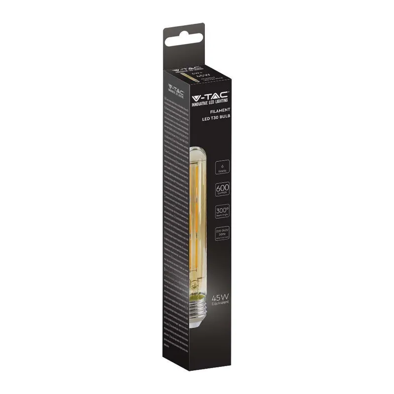 Żarówka LED V-TAC 6W T30 E27 Filament Bursztyn 30x185mm VT-2006-N 2200K 600LM