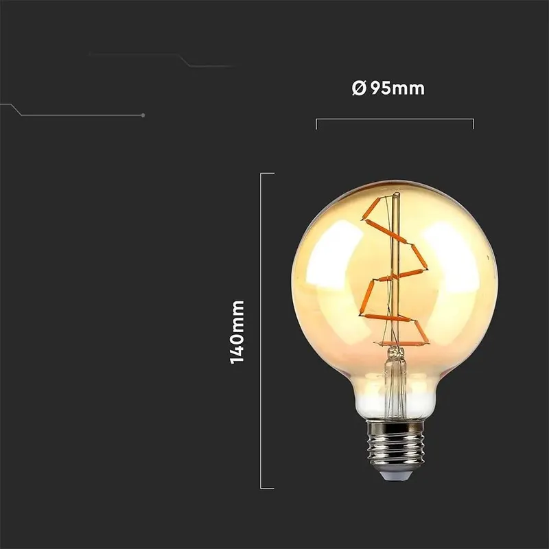 Żarówka LED V-TAC 4W Filament E27 Kula Glob G95 Bursztyn 95x138mm VT-2024-N 2200K 350LM