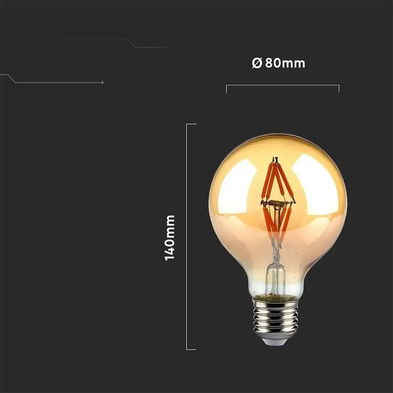 Żarówka LED V-TAC 4W Filament E27 Kula Glob G80 Bursztyn 80x120mm VT-2004-N 2200K 400LM