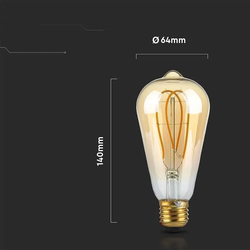 Żarówka LED V-TAC 4,8W E27 Filament Vintage ST64 64x143mm VT-2066-N 1800K 300LM - Złota