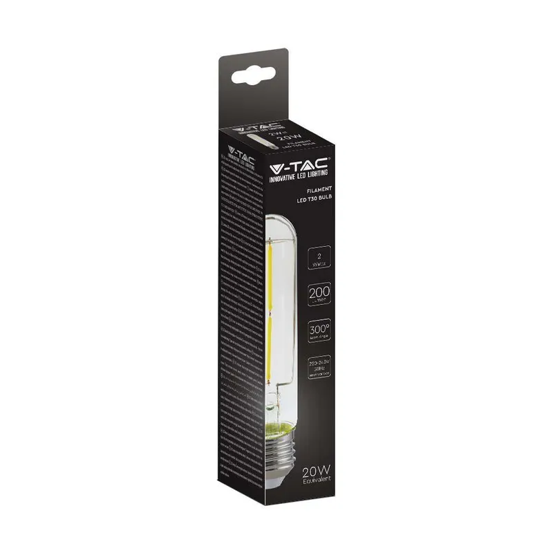 Żarówka LED V-TAC 2W T30 E27 Filament 30x136mm VT-2042-N 3000K 200LM