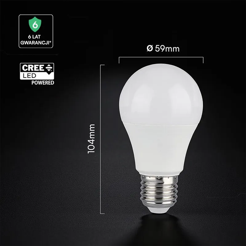 Żarówka LED V-TAC CREE CHIP 8,5W E27 A60 VT-2099 3000K 806LM 6 Lat Gwarancji
