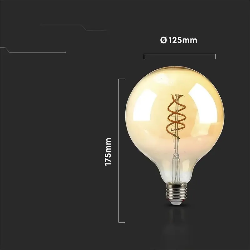Żarówka LED V-TAC 6W Filament E27 Kula Glob G125 Bursztyn 125x173mm VT-2126 1800K 400LM