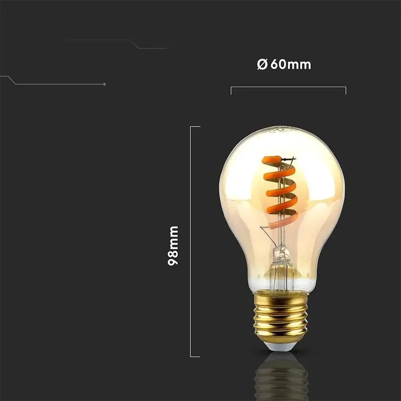 Żarówka LED V-TAC 4W E27 A60 Spiral Filament Bursztyn VT-2154-N 1800K 400LM