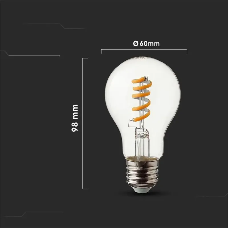 Żarówka LED V-TAC 4W E27 A60 Spiral Filament VT-2164-N 3000K 300LM