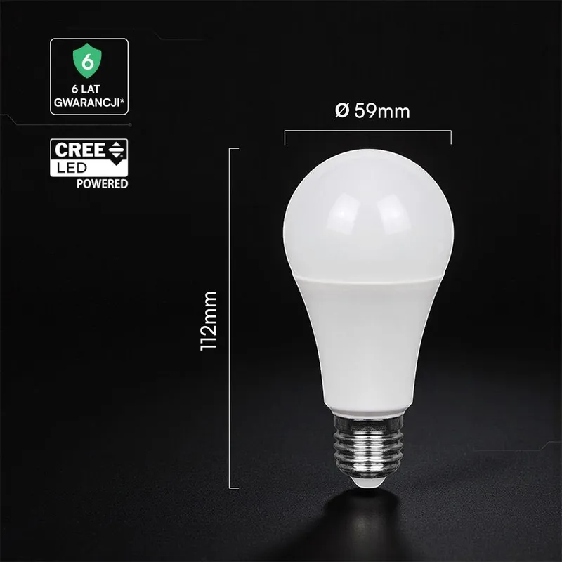 Żarówka LED V-TAC CREE CHIP 10,5W E27 A60 VT-2112 4000K 1055LM 6 Lat Gwarancji