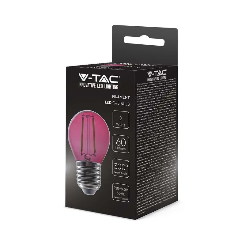 Żarówka LED V-TAC 2W Filament E27 Kulka G45 Kolor VT-2132 Kolor 60LM - Różowy