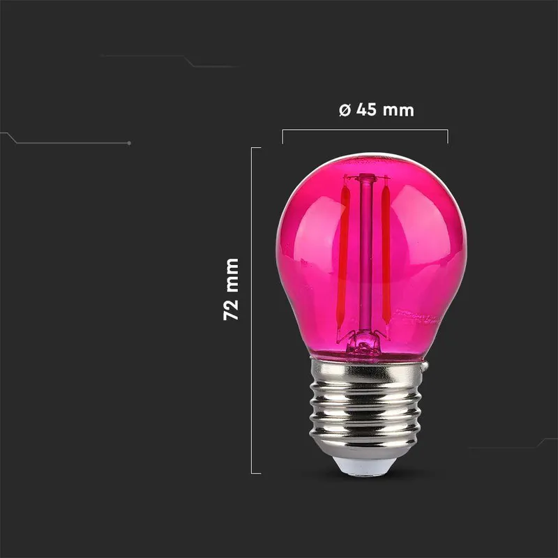 Żarówka LED V-TAC 2W Filament E27 Kulka G45 Kolor VT-2132 Kolor 60LM - Różowy
