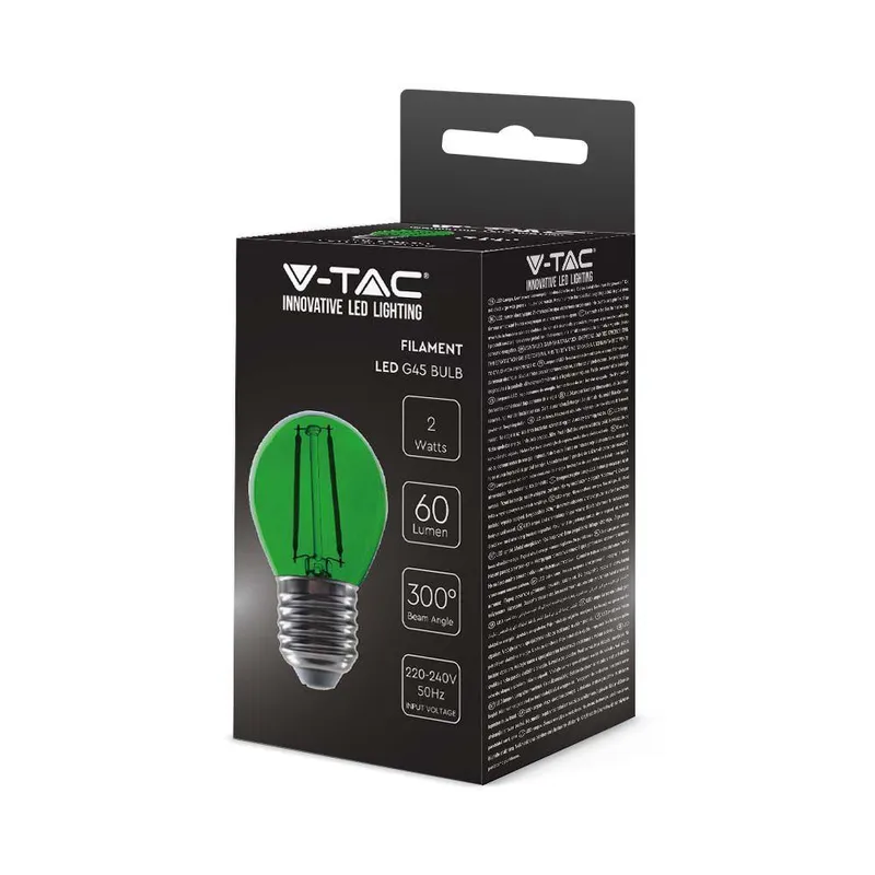 Żarówka LED V-TAC 2W Filament E27 Kulka G45 Kolor VT-2132 Kolor 60LM - Zielony