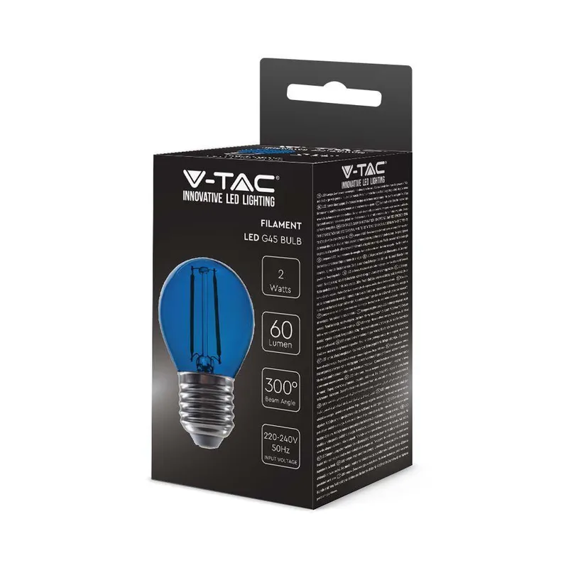 Żarówka LED V-TAC 2W Filament E27 Kulka G45 Kolor VT-2132 Kolor 60LM - Niebieski