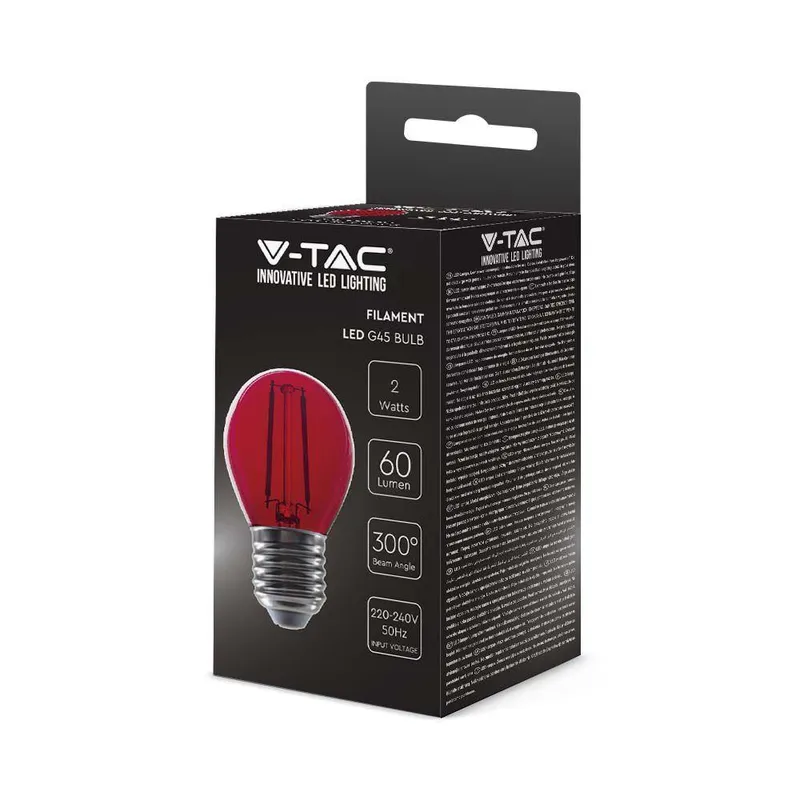 Żarówka LED V-TAC 2W Filament E27 Kulka G45 Kolor VT-2132 Kolor 60LM - Czerwony