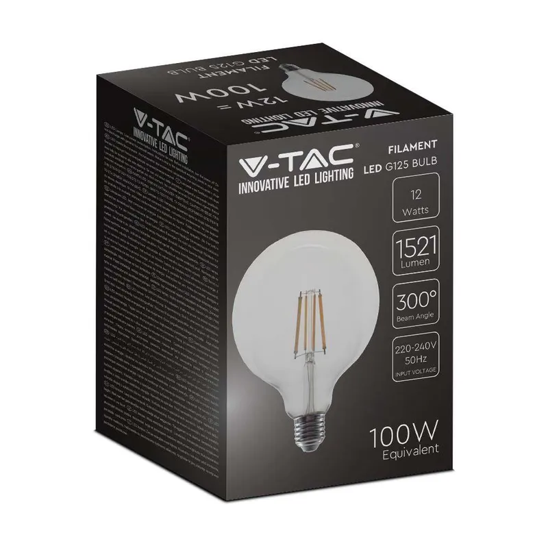 Żarówka LED V-TAC 12W Filament E27 Kula Glob G125 VT-2143 3000K 1521LM